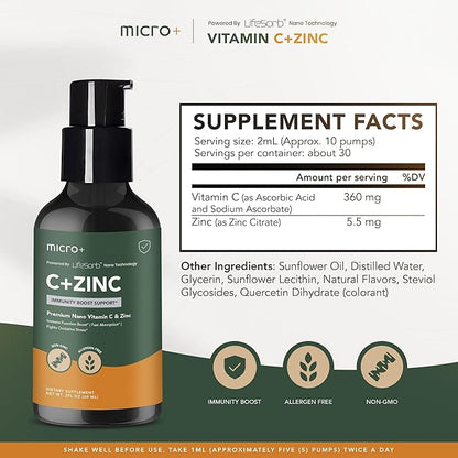 C&Zinc+ by Micro+ Advanced Immune Support Supplement – Vitamin C and Zinc with LifeSorb Nano-Technology for Enhanced Absorption
