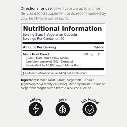 Toniiq 10,000mg 20x Concentrated Extract - Single Origin Wildcrafted Maca Root Capsules - Ultra High Strength - Highly Purified Peruvian Maca Root Powder - Black, Red and Yellow Maca Complex