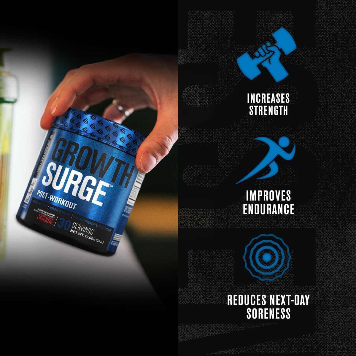 Jacked Factory Growth Surge Creatine Post Workout w/L-Carnitine - Daily Muscle Builder & Recovery Supplement with Creatine Monohydrate, Betaine, L-Carnitine L-Tartrate - 30 Servings, Swoleberry