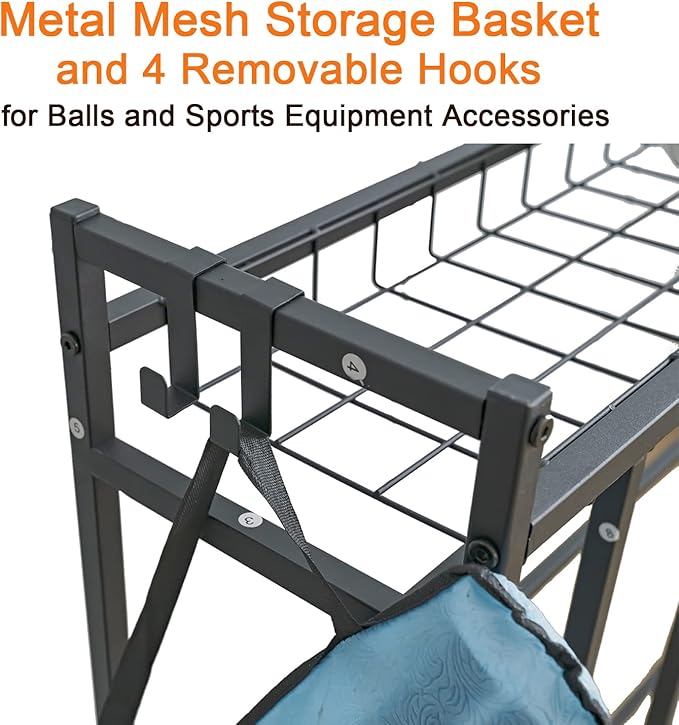Stand Bike Racks for Garage, 4 Bike Stand Rack with Storage Basket, Metal Floor Bike Parking, Garage Organizer Suitable for Mountain, Hybrid, Adult and Kids Bikes