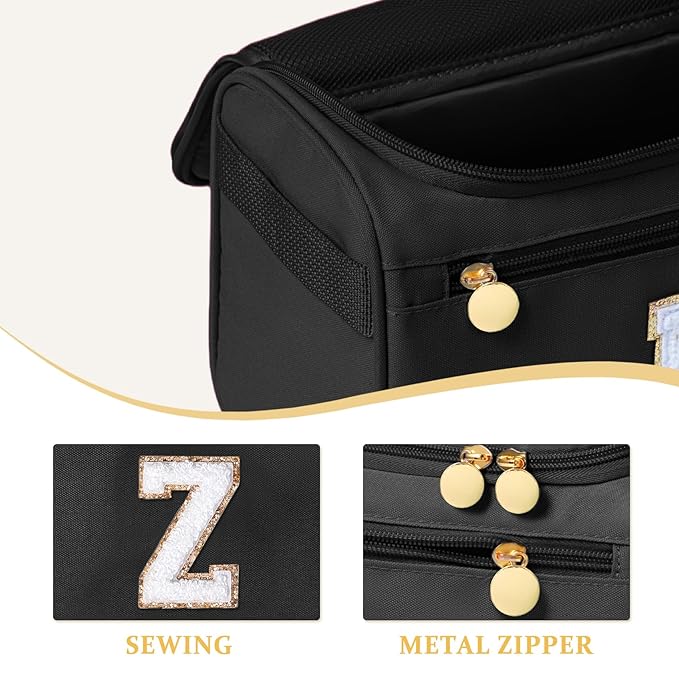COSHAYSOO Christmas Valentines Galentines Day Fall Travel Gifts for Women Friend Sister Bestie Happy Birthday Party Favor Present, Large Hanging Toiletry Bag Skin Care Toiletries Black Letter Z