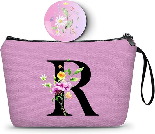 SEAMOON Women Birthday Maid of Honor Monogrammed Gifts for Bride Bridesmaid Sister Friend Her Teacher Makeup Cosmetic Bag with Mirror Mothers Day Christmas Graduation R