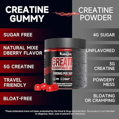 Creatine Monohydrate Gummies 5g for Men & Women – 120 Vegan, Sugar-Free Creatine Monohydrate with Taurine & B12 for Strength Support, Energy Boost, Ideal Pre-Workout Supplement