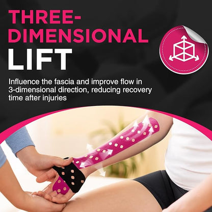 OK TAPE Perforated Kinesiology Tape for Sensitive Skin, More Breathable, Elastic Athletic Tape for Pain Relief & Muscle Support, Uncut 2 Rolls - 2in x 16.4ft (Pink)