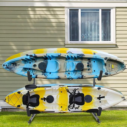 Bonnlo Kayak Stand Freestanding Storage Rack for Kayak Canoe Boat Paddle Board SUP Surfboard for Indoor Outdoor Garage, Shed, Dock with Lockable Wheels Wide Adjustable