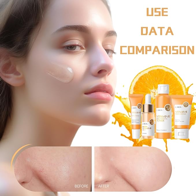 Skin Care Kit Vitamin C Women Gifts - Travel Essentials - 4PCS Antioxidant Facial Skin Care Products with Toner, Serum, Face & Eye Cream - Skincare for Girls 10-12(One Size, 4PCS Vitamin C Scent)