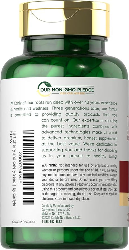 Carlyle Tart Cherry and Celery Seed Supplement | 200 Capsules | Vegetarian, Non-GMO, and Gluten Free