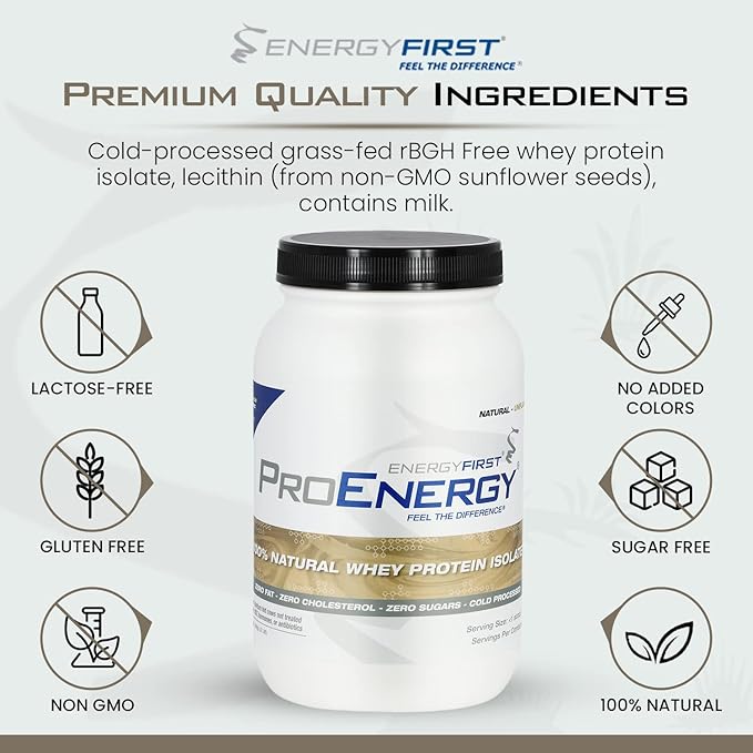 EnergyFirst Natural Grass Fed Whey Protein Isolate Powder, Unflavored Protein Powder, ProEnergy Protein Shake for Meal Replacement & Post Workout Recovery, Non-GMO, Sugar & Gluten Free 36 Servings