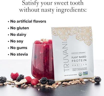 Truvani Vegan Pea Protein Powder | Vanilla | 20g Organic Plant Based Protein | 1 Serving | Keto | Gluten & Dairy Free | Low Carb | No Added Sugar