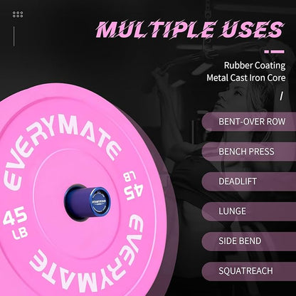 Pink Weight Plates 10LB 15LB 25LB 35LB 45LB Olympic Bumper Plates Grip Weight Plates for Strength Training & Crossfit Steel Inserts Weight Plates Fit 2" Barbells Virgin Rubber Weights