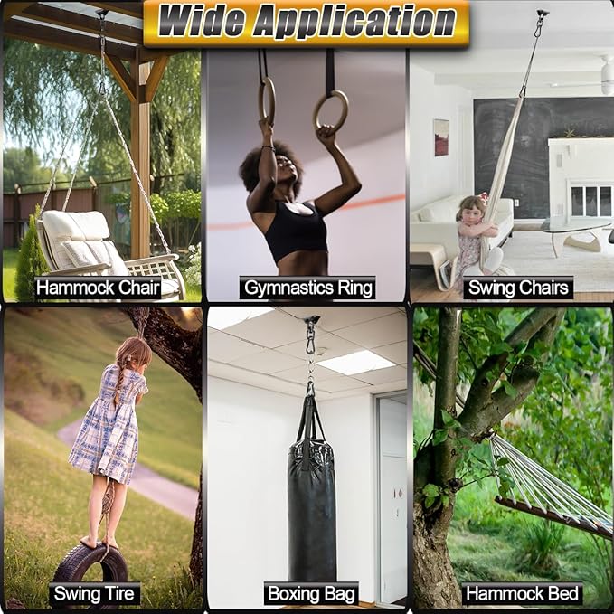 Hammock Hanging Kit, Hanging Chair Hardware 360° Swivel 1200 lb Capacity, Porch Swing Mounting Hardware, Hammock Chair Hanging Kit for Boxing Bag, Tree Gym (Black)