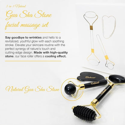 3in1 skin care tool set. Ultimate Facial Rejuvenation Companion. Facial massage. Face lift. Facial roller. Massage set. Natural skin care. Neck roller. Gua Sha set.