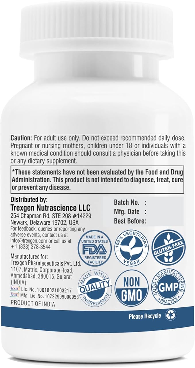 Trexgenics Metabolism Support with GYMNEMA 75% Gymnenic Acid 150 mg, Bitter Melon 5% Bitters 150 mg, Chromium & Alpha LIPOIC ACID150mg(60 Vegan Capsules) (Pack of 1)