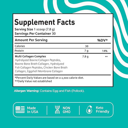 Vital Vitamins Collagen Powder Unflavored - Multi Collagen Type I, II, III, V, X - Collagen Peptides Powder for Women & Men - Promotes Hair, Skin, Nails, & Joint Health - 30 Servings