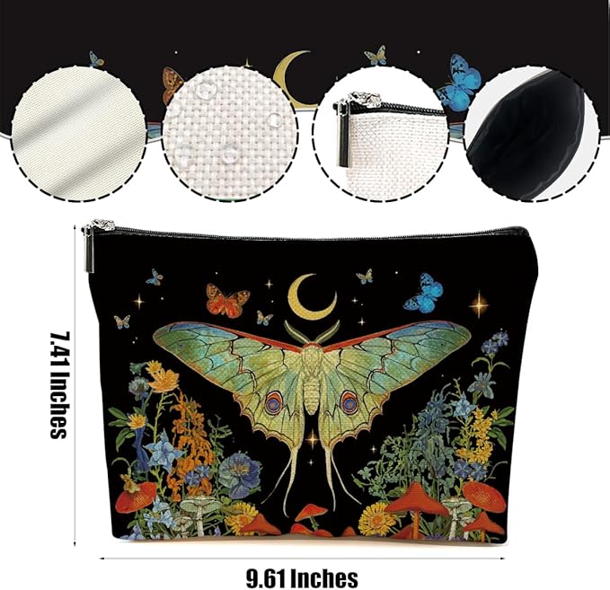 Butterfly Makeup Bag Gothic Moth Blossom Cosmetic Bag Butterfly Gifts for Women Girls Friend Daughter Witchy Gifts Mystical Travel Organizer Zipper Pouch Graduation Birthday Friendship Gifts