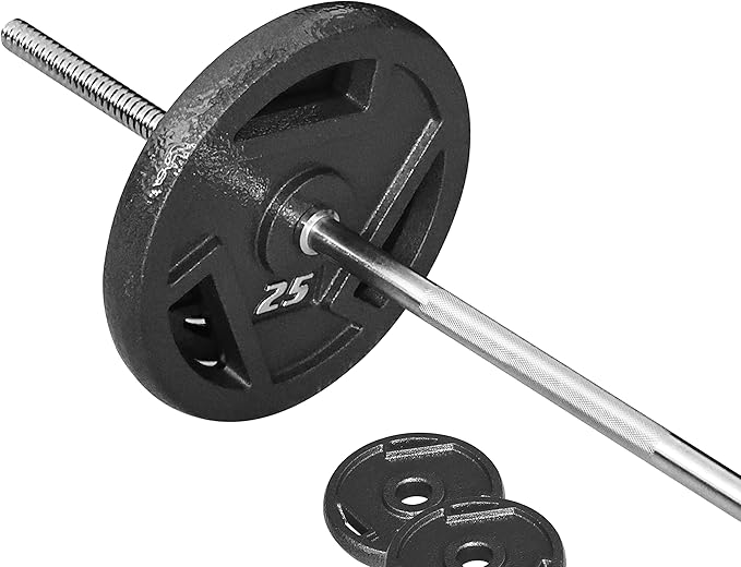 Signature Fitness Cast Iron Standard Weight Plates Including 5FT Standard 95-Pound Set (85 Pounds 10 Pounds
