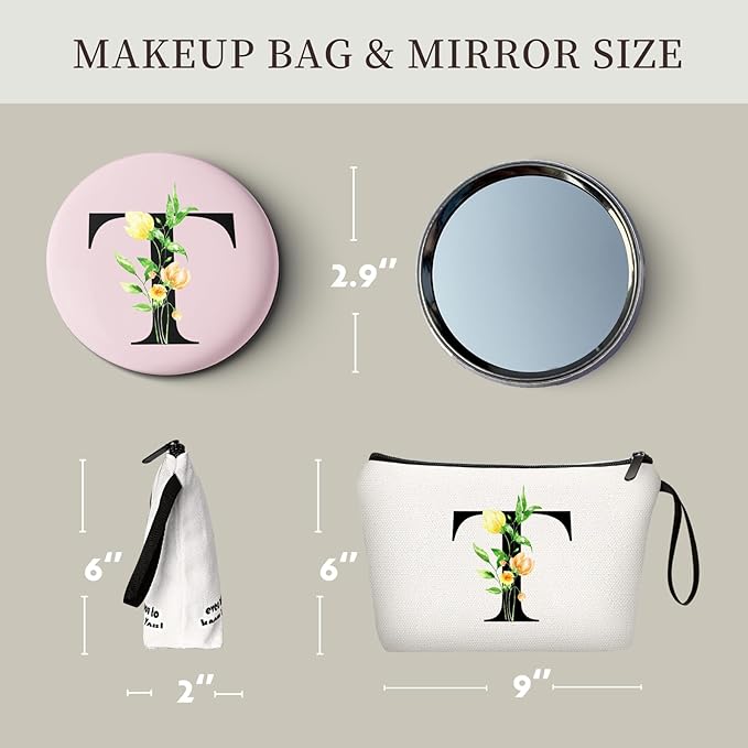 SEAMOON Birthday Maid of Honor Gifts for Women Her Mom Team Teacher Friend Bridesmaid Bride Personalized Makeup Cosmetic Bag with Mirror Valentines Mothers Day Christmas Graduation T