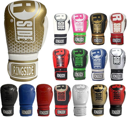 Ringside Apex Flash Sparring Gloves, IMF-Tech Boxing Gloves with Secure Wrist Support, Synthetic Boxing Gloves for Men and Women, White and Gold, 14 oz