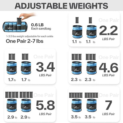 Sportneer Adjustable Ankle Weights for Women and Men 1 Pair 2 3 3 4 4 6 6 7 7 LBS