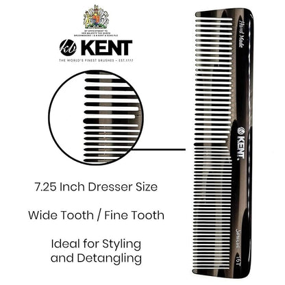 Kent 16T-16TG Fine Tooth and Wide Tooth Comb for Daily Grooming, Handmade Styling Comb for All Hair Types, Styling and Detangling Combs for Men and Women