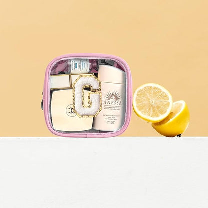 Initial Makeup Bag - Travel Cosmetic Bag, Cute Personalized Engagement & Bridesmaid Gifts (Pink)