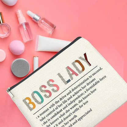 Makeup Bag Boss Lady Gifts for Women Female, Thank You Gifts for Boss Lady Definition Cosmetic Bag Zipper Makeup Pouch