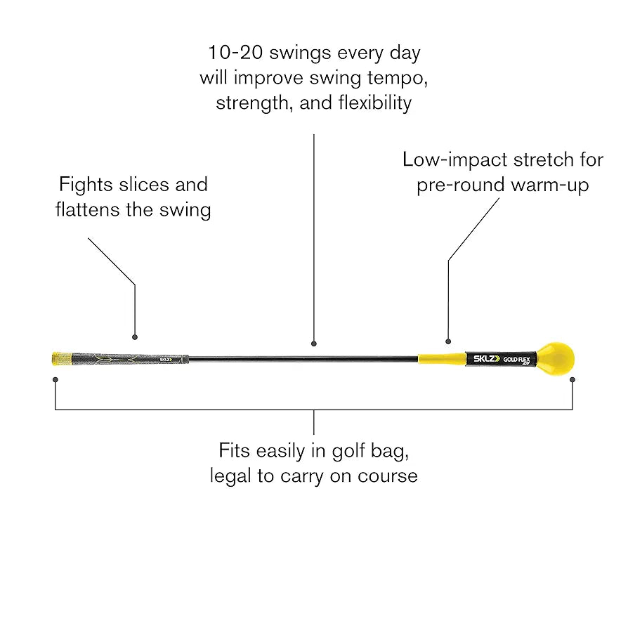 SKLZ Gold Flex Golf Swing Trainer and Warm-Up Stick - Essential Golf Accessories for Golfers, 48"/40” Golf Equipment for Distance, Balance Building, Power & Grip Training, Portable & Course-Legal