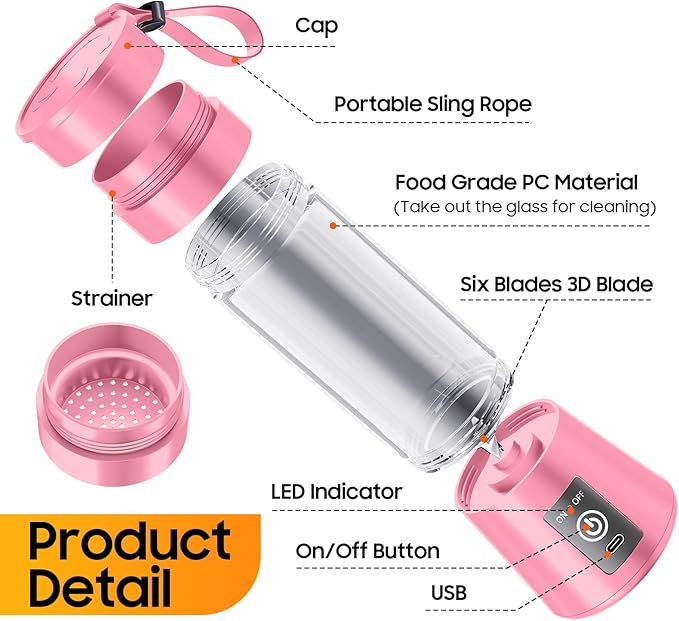Portable Personal Size Mini Blender - 2025 Upgraded Cordless Blender for Smoothies & Shakes, Type-C Rechargeable, 380Ml Traveling BAP Free Juicer Cup for Sports/Travel/Home, 20000Rpm/Min Speed