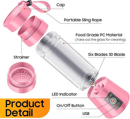 Portable Personal Size Mini Blender - 2025 Upgraded Cordless Blender for Smoothies & Shakes, Type-C Rechargeable, 380Ml Traveling BAP Free Juicer Cup for Sports/Travel/Home, 20000Rpm/Min Speed
