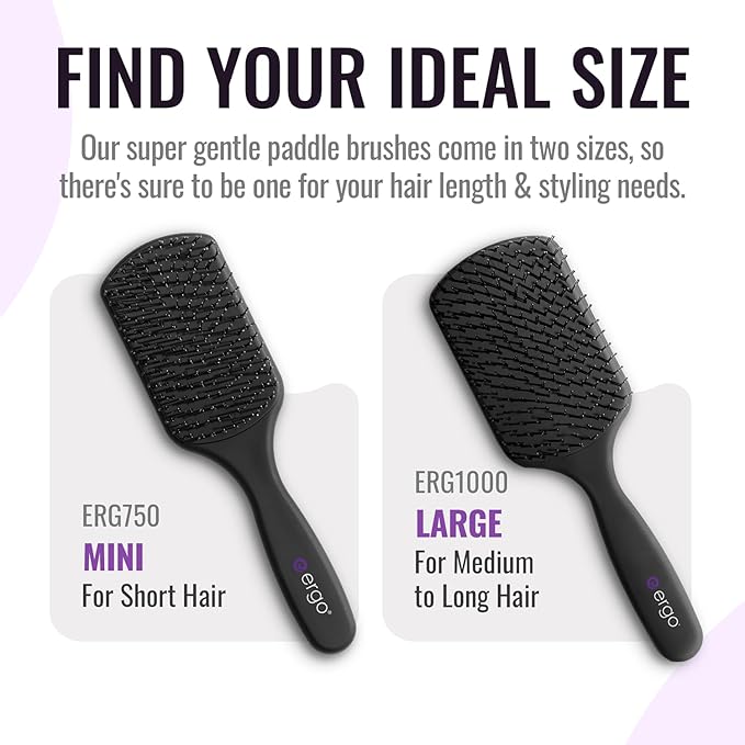 Ergo Super Gentle Mini Paddle Brush for Blow Drying - Hair Brushes for Women with Thick or Thin Hair - Dual Hairbrush for Women - Detangler Hair Brush - Gently Detangles Curly or Wet Hair - ERG750