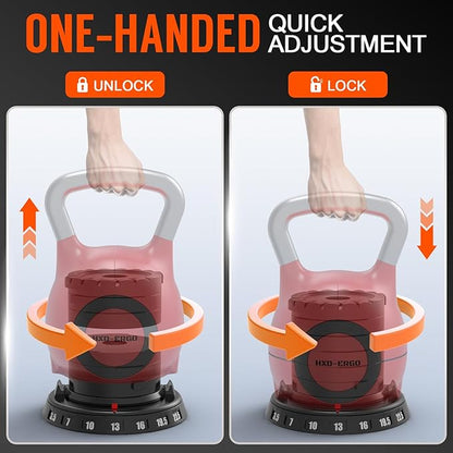 7-in-1 Adjustable Kettlebell, Quick-Adjust Kettlebell for Strength Training, 5-44 LBS Adjustable Weights for Home Gym