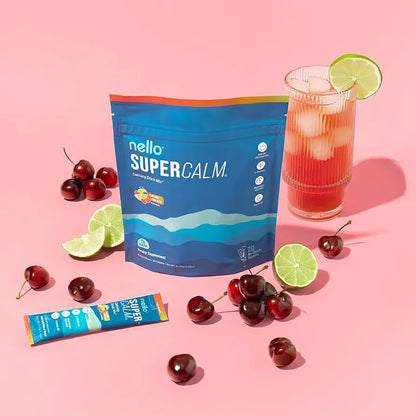 Supercalm Drink Mix - Ashwagandha KSM 66, Magnesium Glycinate & L-Theanine Supplement - Ashwagandha Root Extract - Focus and Relaxation Support (20 Travel Packets) - Cherry Limeade