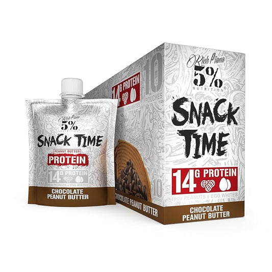 Rich Piana 5% Nutrition Snack Time | Squeezable Protein Shots | High Protein Snack Pouches | Convenient, Real Food Protein from Peanuts & Egg Whites | 10-Count (Chocolate Peanut Butter)