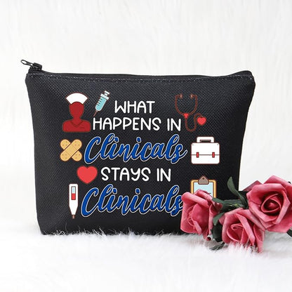POFULL Nursing Clinical Instructor Gift What Happens in Clinicals Stays in Clinicals Cosmetic Bag Medical Gift (What Happens black bag)