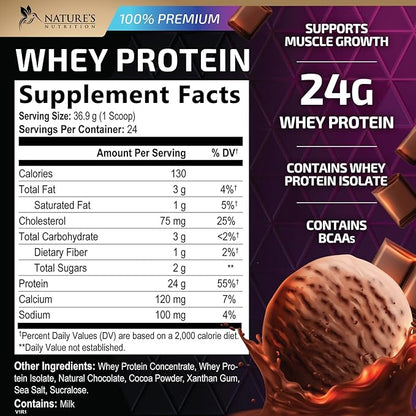 Whey Protein Powder 24g - Whey Isolate Protein for Muscle Growth Support Chocolate Ice Cream - Premium Whey Powder for Fast Absorbing and Easy Digesting for Men and Women, Gluten Free - 24 Servings