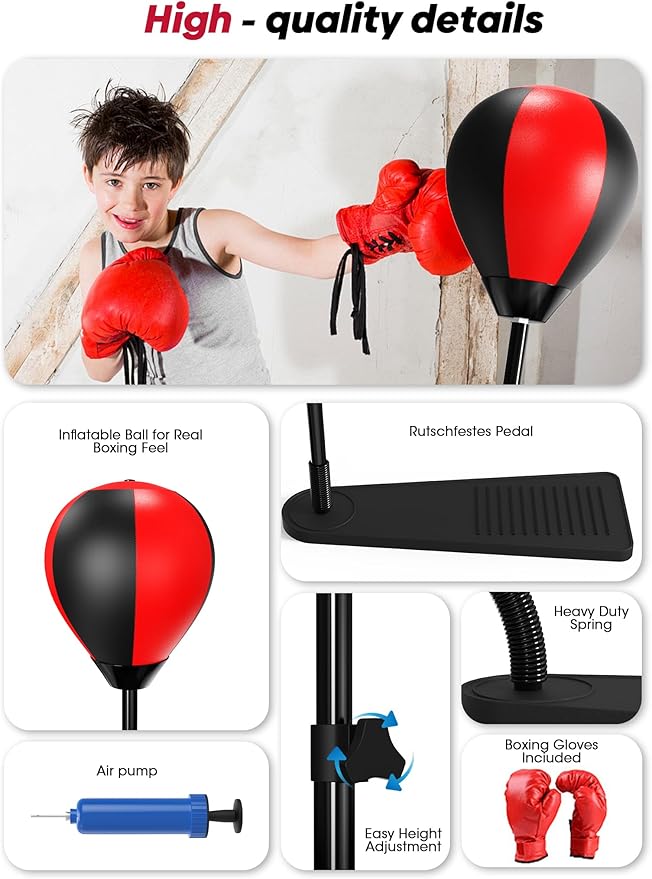 Punching Bag for Kids with Stand, Boxing Bag with Height Adjustable and Boxing Gloves, Kids Punching Ball Set Boxing Combination, Stress Relief & Fitness Toy for Boys & Girls
