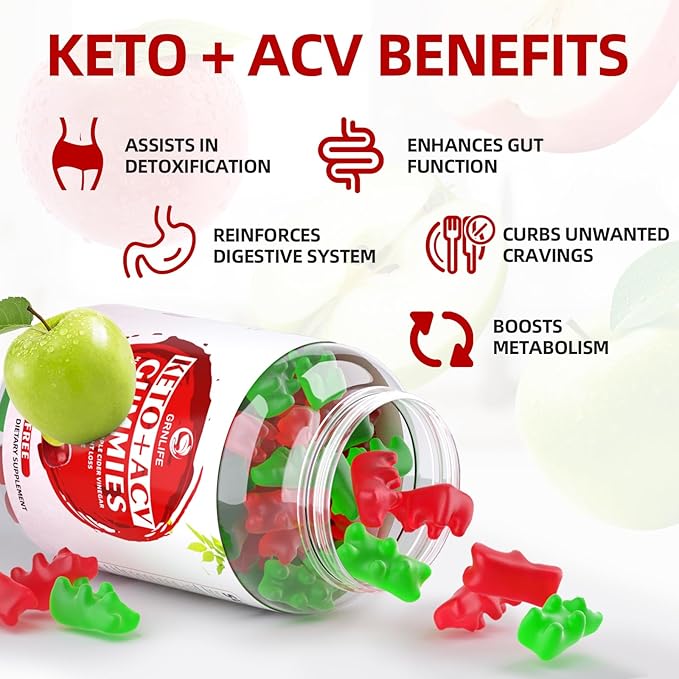Keto ACV Gummies Advanced, 1000MG Apple Cider Vinegar Supplement for Women and Men, ACV Keto Gummies for Supports Metabolism, Sugar Free, Made in USA, Keto+ACV, 60 Count