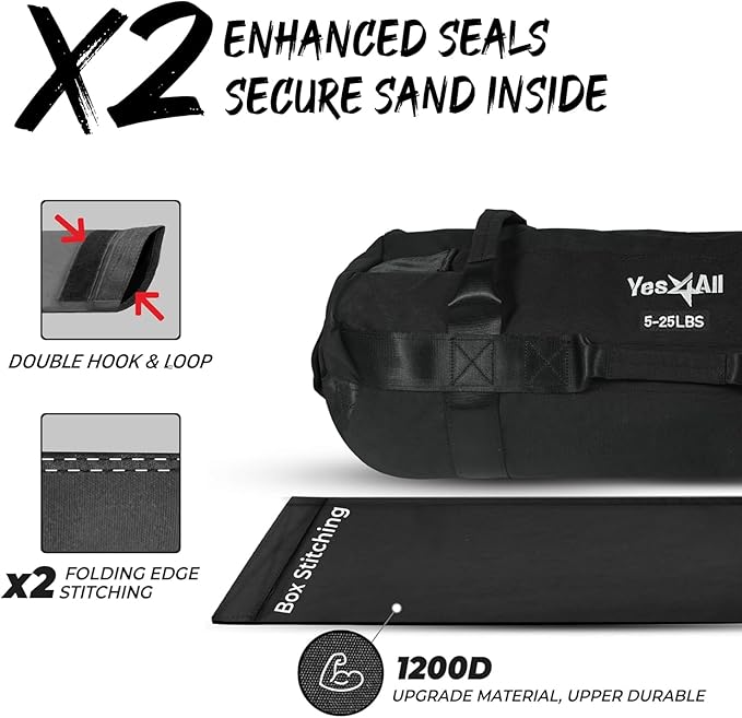 Yes4All Sandbags for Working Out, Adjustable Sand Bags for Weight Training with Handles, Multiple Colors & Sizes 5-200lbs