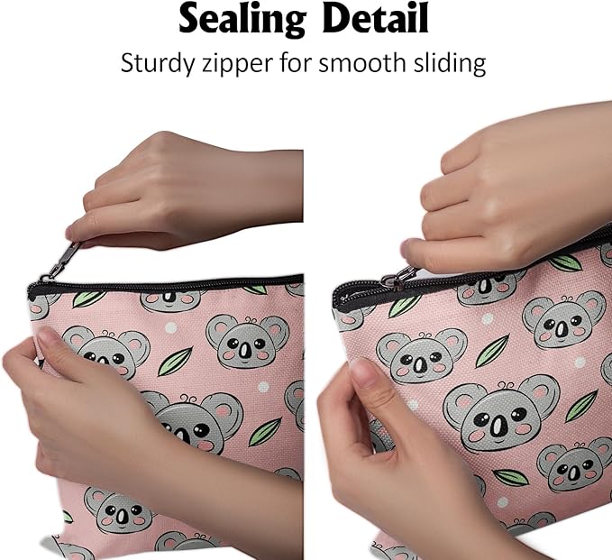 Cafl Cute Koala Face Makeup Bag Koala Cosmetic Bag for Women Large Capacity Make Up Bag Portable Travel Toiletry Pouch Organizer 10 * 8inch