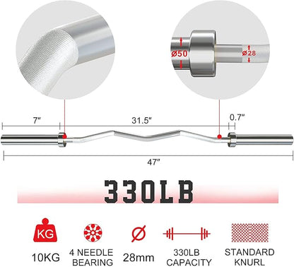 Olympic Barbell EZ Bar Curl Bar 4ft/5ft/7ft 2 Inch (300lb/330lb/400lb/700lb/1000lb/1500lb)