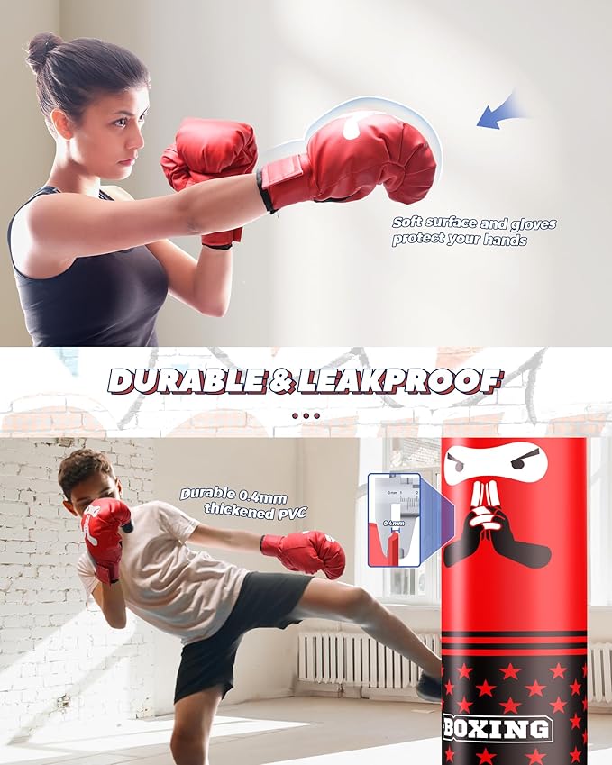Inflatable Kids Punching Bag,Freestanding Boxing Bag with Gloves & Pump Kickboxing Training Set,Toddler Punching Dummy Toys Christmas Birthday Gifts for 3-5-8-12 Ages Boys Girls Karate MMA