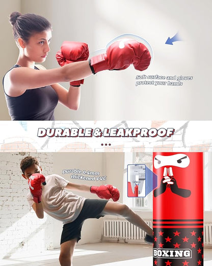 Inflatable Kids Punching Bag,Freestanding Boxing Bag with Gloves & Pump Kickboxing Training Set,Toddler Punching Dummy Toys Christmas Birthday Gifts for 3-5-8-12 Ages Boys Girls Karate MMA