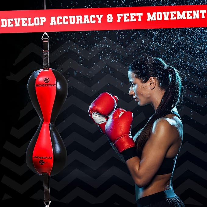 Boxerpoint Bag for Boxing - Premium Punching Bags - Durable PU Leather & Adjustable Cords Double Ended Punching Bag, Speed Bags for Adults & Kids, Boxing Equipment