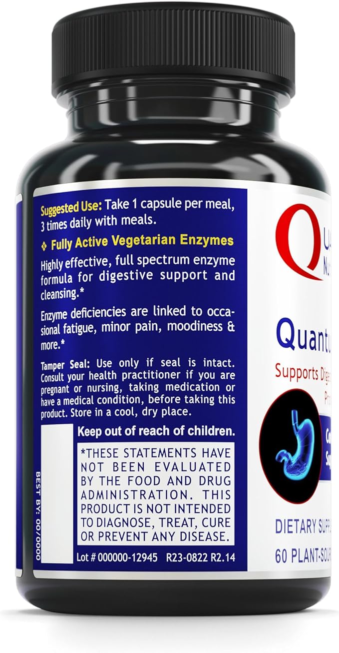 Quantum Nutrition Labs Quantum Digest - Digestive Health Enzymes for Women and Men, Digestion Support for Gut Health, Fully Active Vegan Enzyme Pills - 60 Vegetarian Capsules