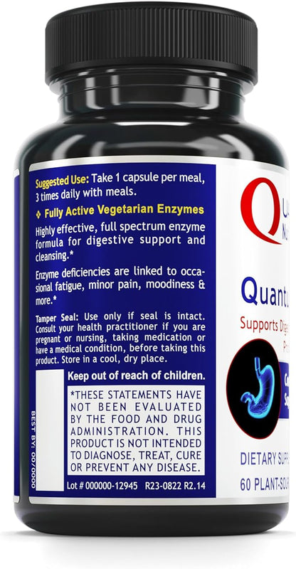 Quantum Nutrition Labs Quantum Digest - Digestive Health Enzymes for Women and Men, Digestion Support for Gut Health, Fully Active Vegan Enzyme Pills - 60 Vegetarian Capsules