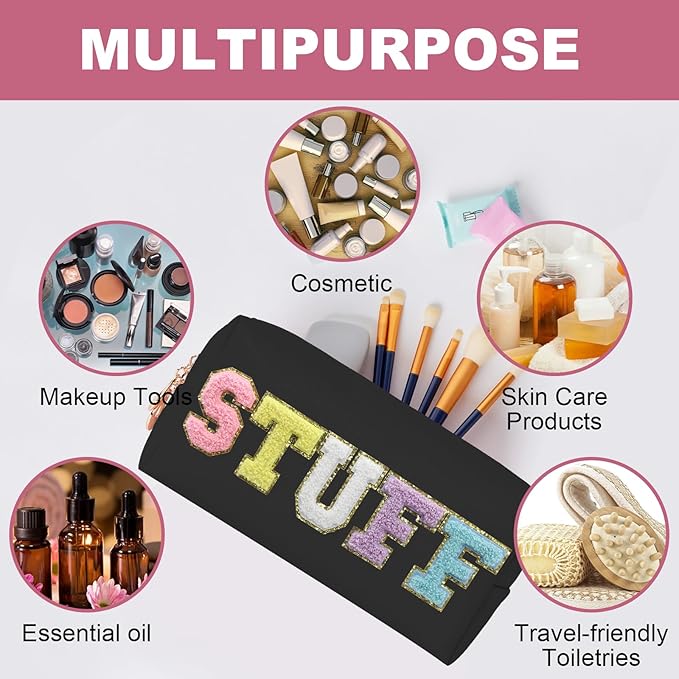 Christmas Gifts for Her Preppy Patch Stuff Portable Makeup Bag Bulk Cosmetic Bag Waterproof Travel Organizer Zipper Pouch Storage Purse for Women Girls Gift (HZB-HS-stuff-1)
