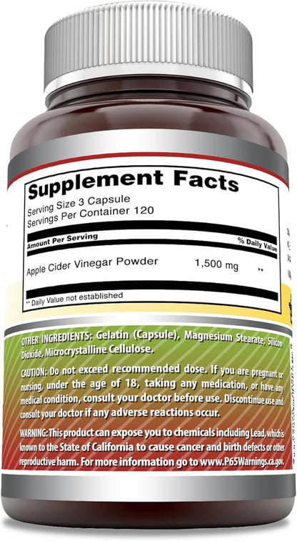 Amazing Formulas Apple Cider Vinegar 1500 mg Per Serving Supplement | Capsules | Non-GMO | Gluten Free | Made in USA (360 Count)