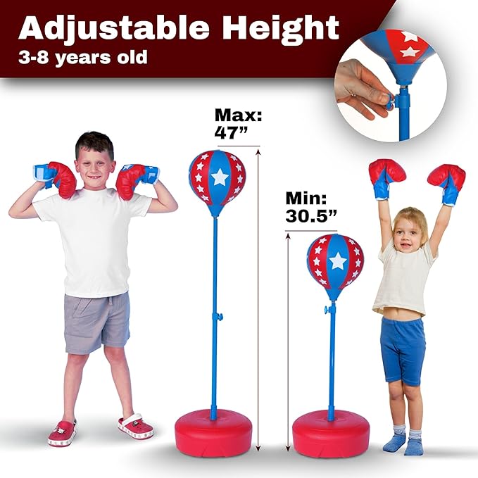 Punching Bag for Kids Ages 3-8 Yrs | Kids Punching Bag with Boxing Gloves | Height Adjustable | Ideal Christmas and Birthday Gift | Boys Toys Age 3 4 5 6 7 8