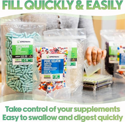 XPRS Nutra Size 1 Empty Capsules - 1000 Count Clear Enteric Coated Empty Gelatin Capsules - Delayed Release Pill Capsules - DIY Capsule Filling - Pure Bovine Empty Enteric Capsules Gel Caps