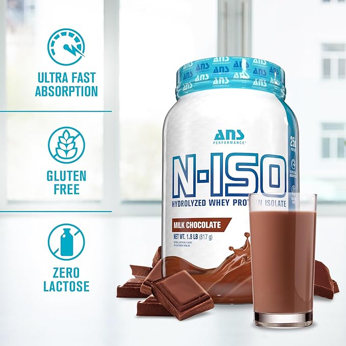 100% Pure Hydrolyzed Whey Isolate Protein + BCAAs - 25g of Protein - Peanut Free, Gluten Free, Zero Lactose (Milk Chocolate, 1.8 lb)